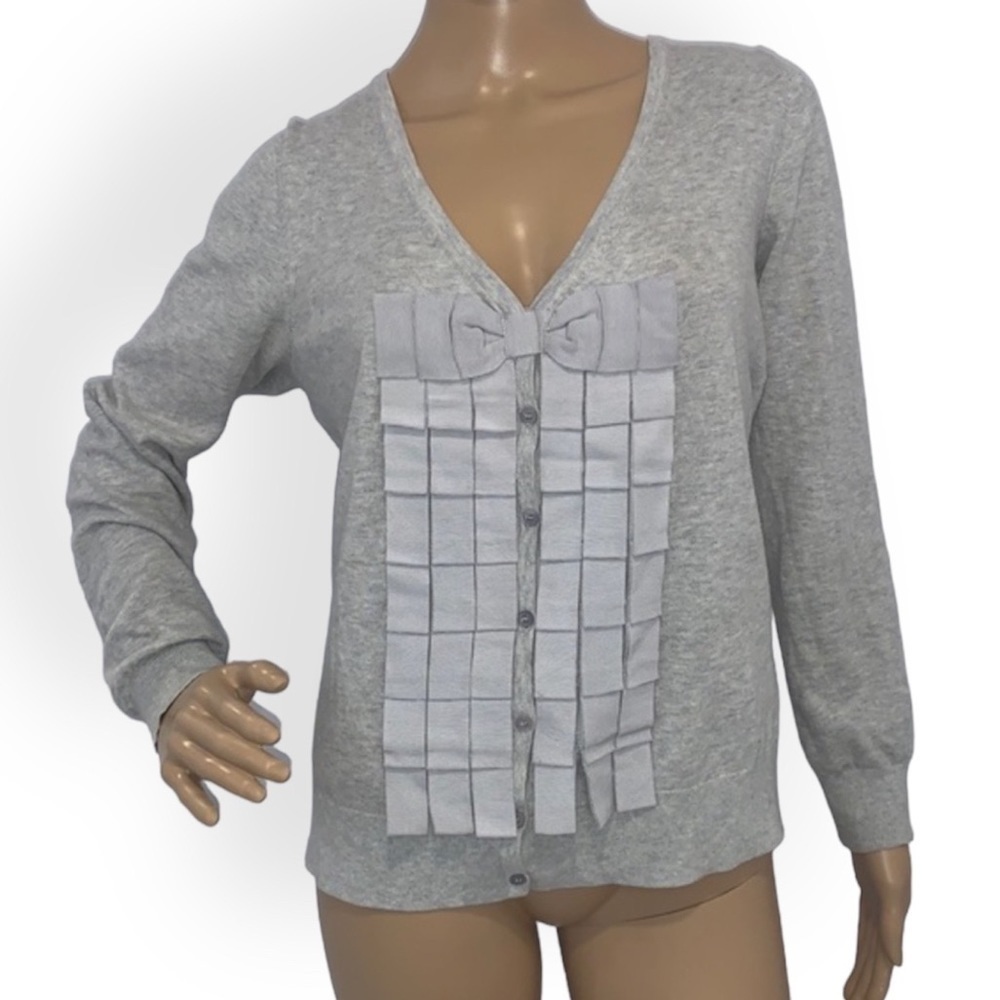 Ted BAKER LONDON Women Marle Grey Yalong Gros Grain Bow Cardigan size 4/US 10